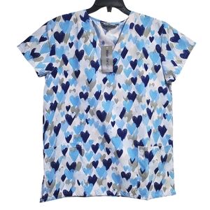 NWT Wear For Care Women's Heart Pattern Scrub Top Size S